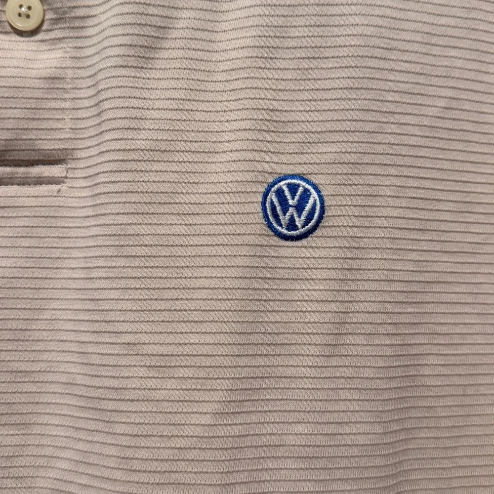 Adidas Climalite Volkswagen Polo Shirt Mens Tan Ribbed‎ Logo VW Credit Large